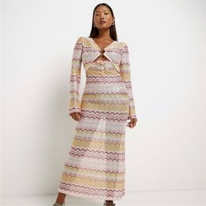 River Island Petite Pink Stripe Cut Out Midi Dress